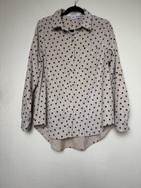 Love Potion Women's Corduroy Polka Dot Button Down Shirt Tan & Black Sz L